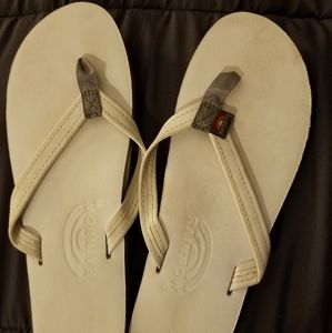 White Leather Rainbow Flip Flops